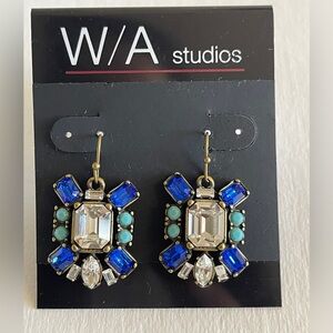 NWT Crystal Blue and Gold Statement Earrings